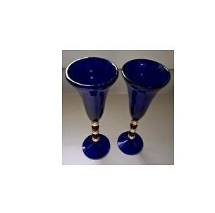 Libbey Bubble Bead Gold & Cobalt Blue Stem Water Glasses in Arts & Collectibles in Oshawa / Durham Region - Image 2