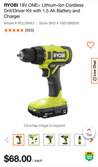 Ryobi Drill&Driver set with two batteries