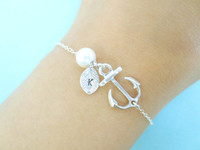 Initial, Sterling, Silver, Chain, Anchor, Bracelet