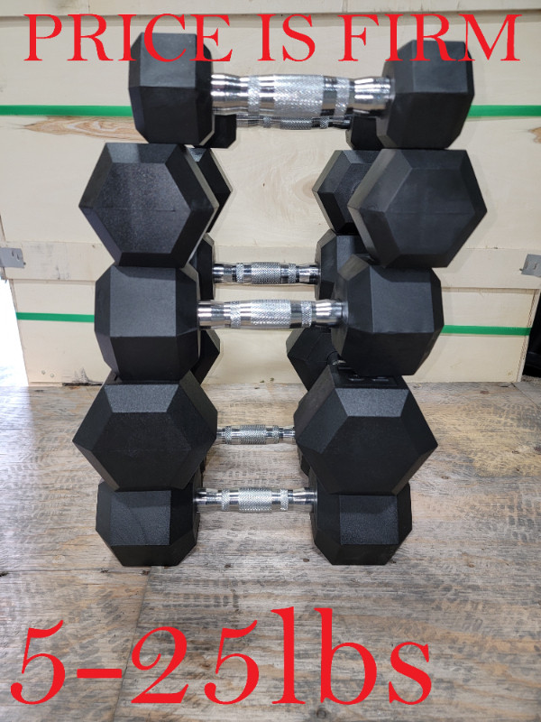 $175 BRAND NEW 5-25LB Rubber Hex Dumbbells Weight set No Odor in Exercise Equipment in City of Toronto - Image 2