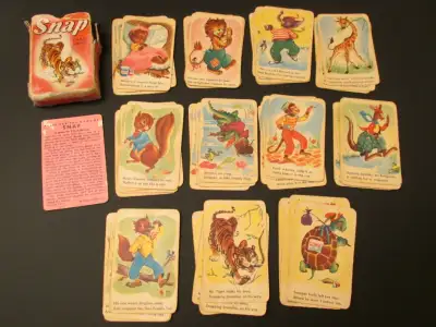 Vintage 1950s Snap card game by Whitman Complete deck including rule card Cards are in good vintage...