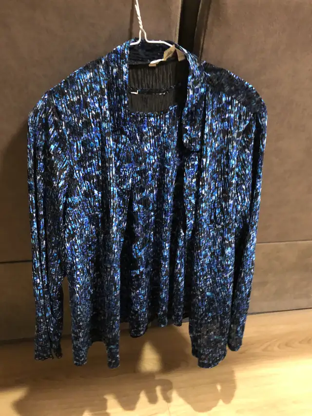 Shimmering blues,light pinks and silver women's 2pc Outfit