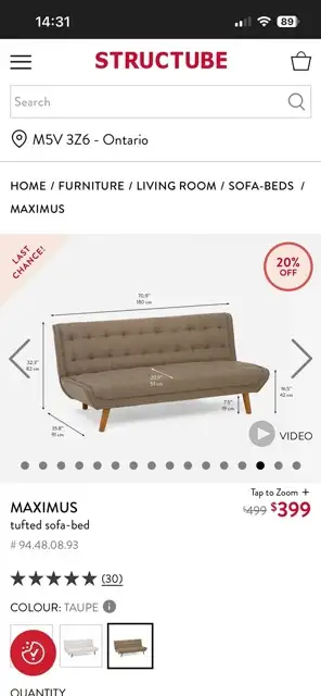 Structube Compact Sofa Bed, View more