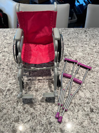 Doll folding wheelchair and crutches set