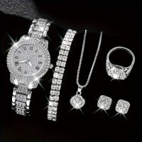 6 pieces Luxury woman Rhinestone zinc alloy Watch Jewelry Set