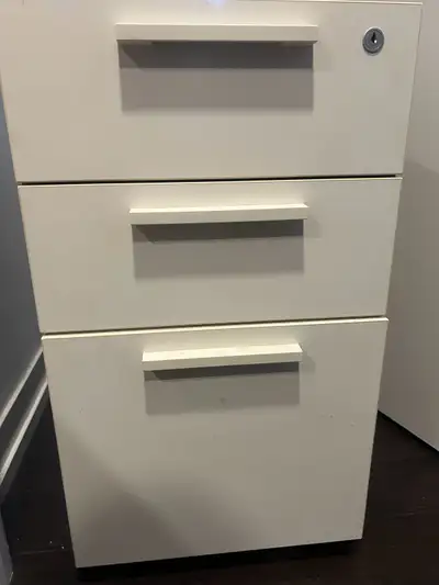 2 White dresser with three drawers and silve, View more