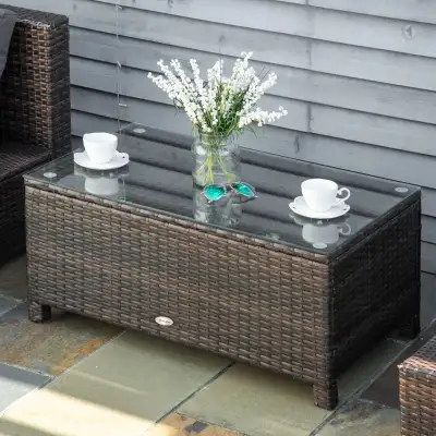 Rattan Wicker Coffee Table with Glass Top Outdoor Garden Patio F, View more