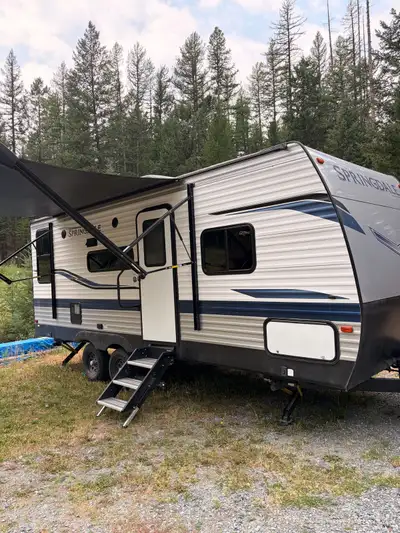 Springdale 202QB, awning, solar panel, AC, inverter added, power jack and stabilizers, battery monit...