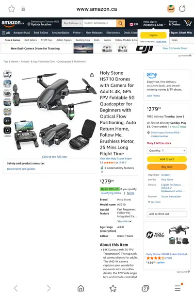 HIGH END DRONE BY HOLLY STONE MODEL HS71 RET $308 WITH TAXES NEW, View more