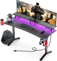 SEVEN WARRIOR Gaming Desk 55INCH with LED Strip & Power Outlets,