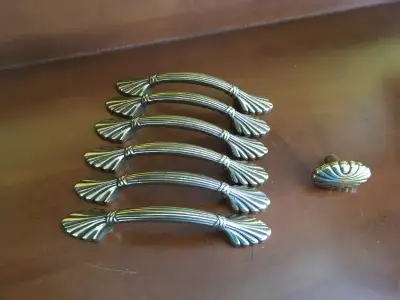 Like New 6 Brass Color Metal Drawer/Door Pulls, View more