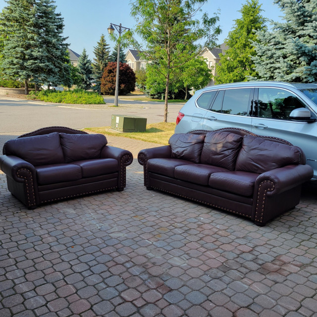 Very comfy Raw-Hide full top grain leather sofa set, can deliver in Couches & Futons in Grand Bend
