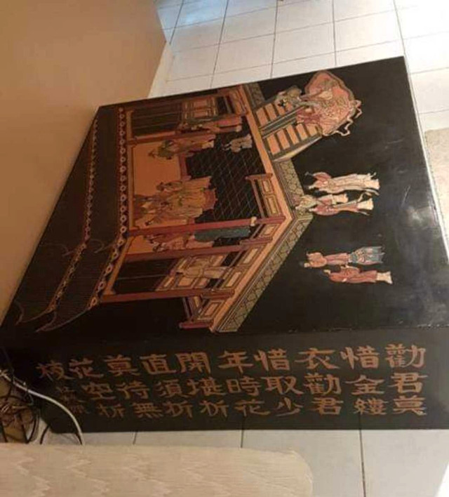 Large Chinese Art Hand Engraved Table With Writing  in Arts & Collectibles in City of Toronto - Image 2