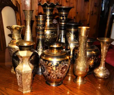 Beautiful vintage brass India vases, View more