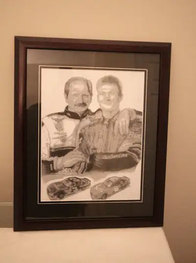 FRAMED CHARCOAL PRINT DALE EARNHARDT SR & JR. 14 X 11, View more