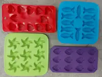 4 SILICONE "SHAPES" ICE CUBE MOULDS