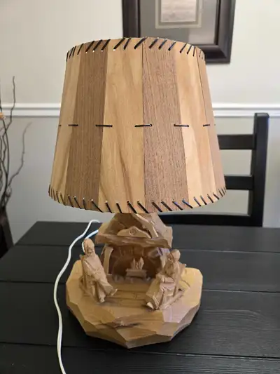 Vintage Folk Art Hand Carved Lamp, View more