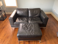 Leather Loveseat with Ottoman