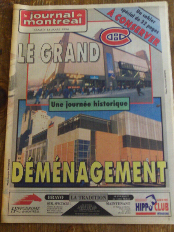 CAHIER HISTORIQUE DÉMÉNAGEMENT DU CH FORUM AU CENTRE MOLSON 1996 dans Art et objets de collection  à Laval/Rive Nord