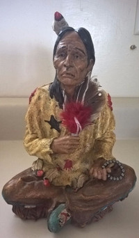 Seated Indian Chief Native American Statue Figurine