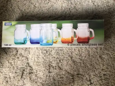 New, set of 6 glasses. Cute for a kids cowboy party, or for adult shot $3 per box