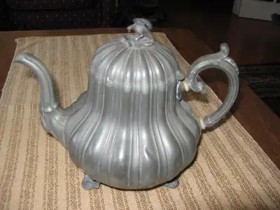 Pewter Candle Holder Teapot and Bowl, View more