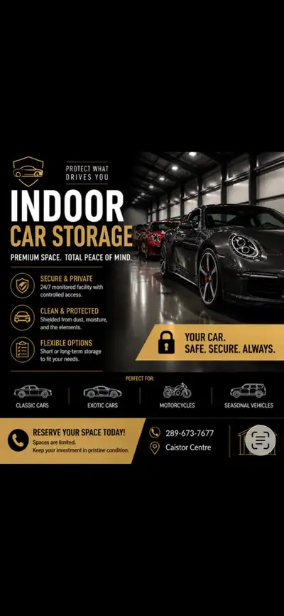 Trusted secure indoor seasonal storage. Brand new building. 24hr surveillance cameras. Concrete floo...