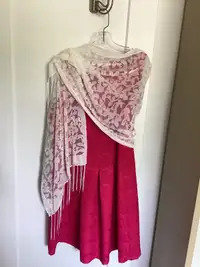 Silk and velvet fringe shawl