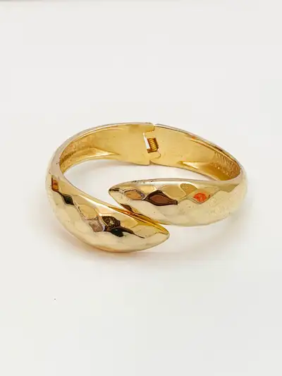 Vintage MCM Gold Tone Spring Hinge Bangle Bracelet, View more