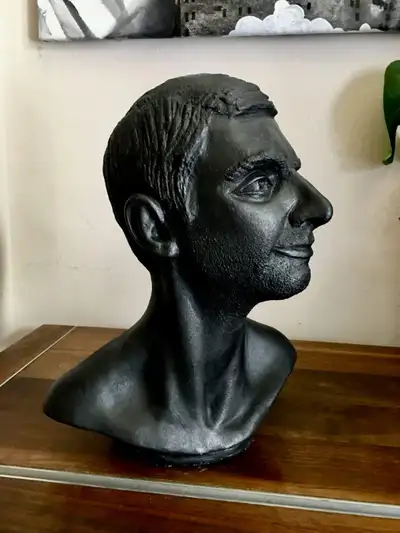 Canadian Sculptor Terry Rooney Male Portrait Bust Sculpture Medium is charcoal black painted plaster...