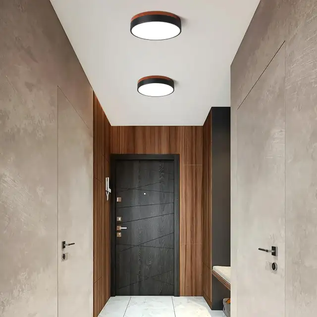 Dimmable LED Ceiling Light, Black Wood Flush Mount, 5 CCT, 11.8 in Indoor Lighting & Fans in Oshawa / Durham Region - Image 9