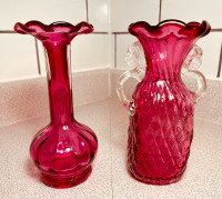 Lot of 2 cranberry glass. Great  Feb. gift. Or .. anytime.