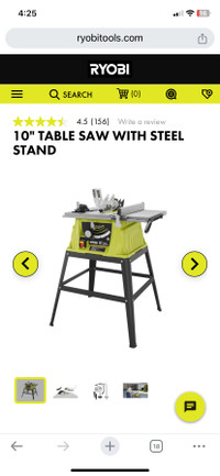 Ryobi 10” 15 amp table saw with metal stand