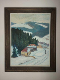 Beautiful vintage 1971 oil on board 18" by 24" Quebec Winter Lan