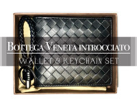 【BNIB】BV Style Leather Wallet &amp; Tungsten Steel Keychain set