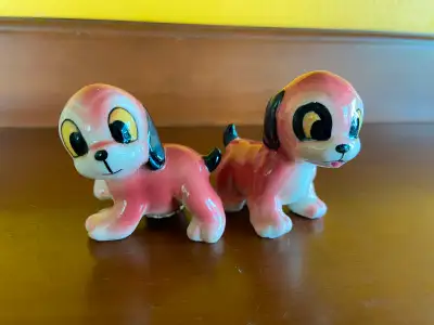 Vintage Ceramic Pink Puppy Dog Salt and Pepper Shakers. This is a set of adorable Dog salt & pepper...