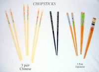 Chopsticks, 3 pair Chinese and 4 pair Japanese style. Never used