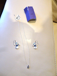 Brand New Sterling Silver Snowman Earrings & Tree Necklace Set