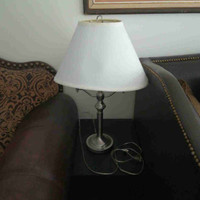 Lamp shade, metal stand and white linen look shade