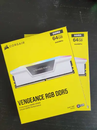 Selling two brand new in box Corsair Vengeance RGB DDR5 6400MHz CL32 kits (CMH64GX5M2B6400C32W) Thes...