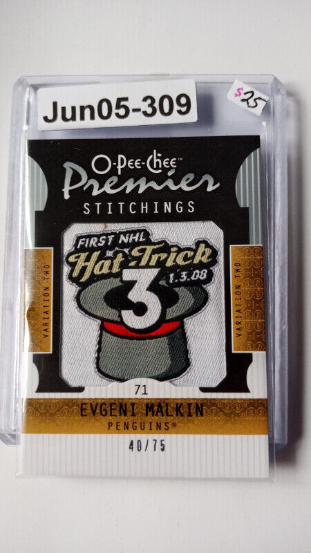 2008-09 O-PEE-CHEE PREMIER STITCHINGS PATCH EVGENI MALKIN 40/75 in Arts & Collectibles in St. Catharines