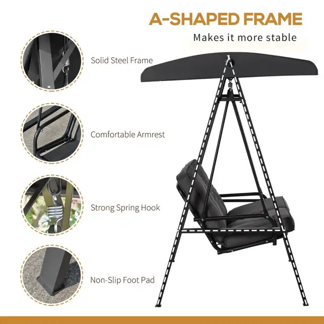  2 Seater Covered Outdoor Swing Chair Porch Swing Bench Lounger  in Patio & Garden Furniture in Markham / York Region - Image 7