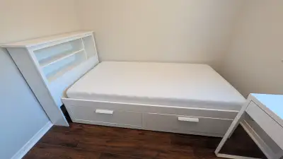 Twin daybed with mattress, drawers and bookcase/headboard, View more