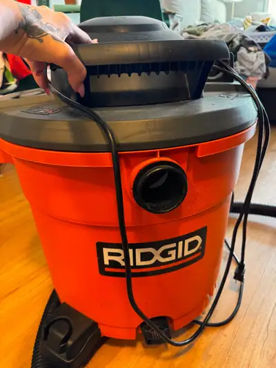 Ridgid brand shop vac used a hand full of times. Comes with multiple attachments. Missing one of the...