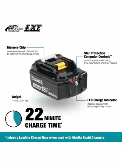 MAKITA 18V LXT Lithium-Ion 3 Ah Battery and Charger, View more
