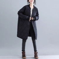 Mid-length cotton coat, one size fits all, black