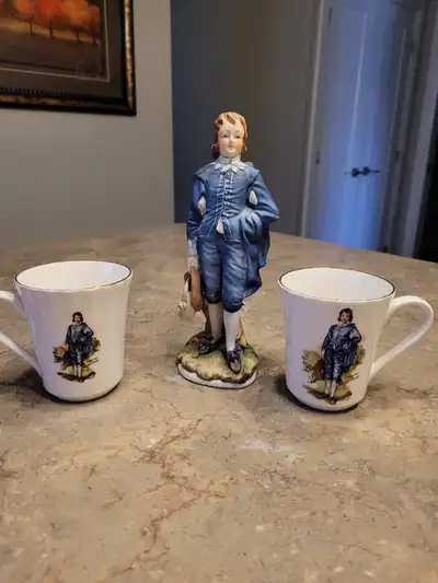 Blue Boy figurine 82-387 - $15 Fine bone china cups (2) - $5 All 3 pieces - $15