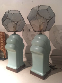 2 Mid Century Turquoise Blue Ceramic Table Lamps- $285 cash FIRM