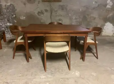KAI KRISTIANSEN 1960s DANISH TEAK EXTENSION TABLE PLUS 4 CHAIRS, View more
