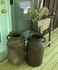 Milk Cans, Vintage large cans Farm house decor